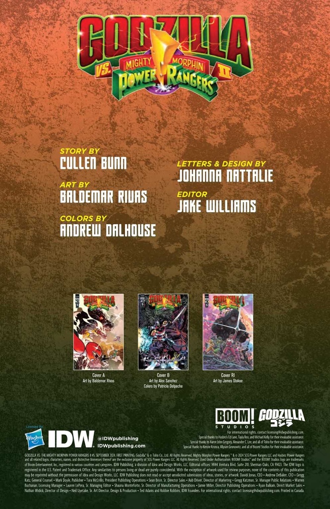 GODZILLA VS MMPR II #5 CVR B SANCHEZ