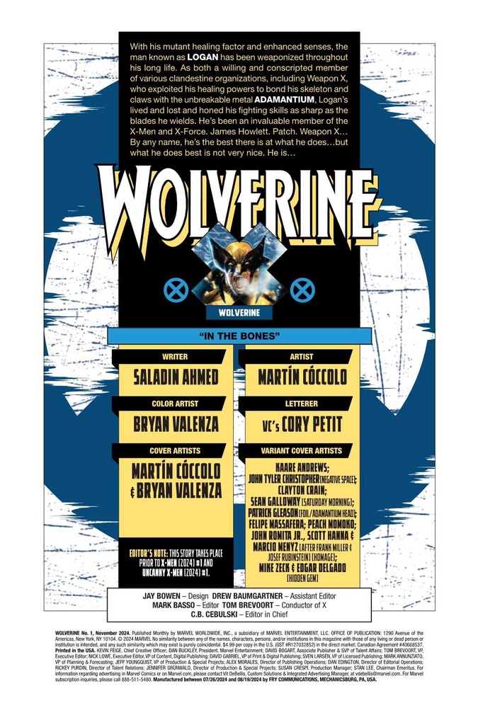 WOLVERINE #1 JTC NEG SPACE VAR