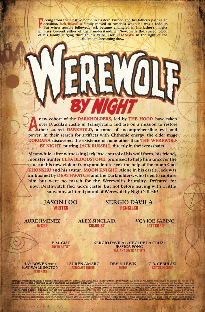 WEREWOLF BY NIGHT RED BAND #3 TBD ARTIST VAR [POLYBAGGED]