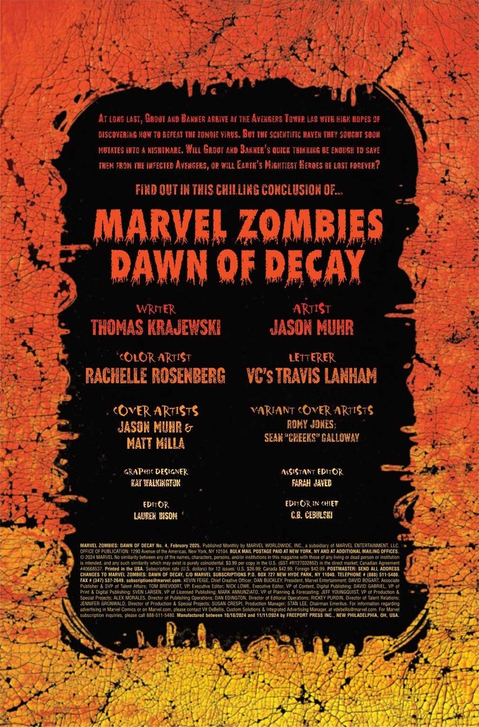 MARVEL ZOMBIES DAWN OF DECAY #4 (OF 4) SEAN GALLOWAY CONNECT VAR