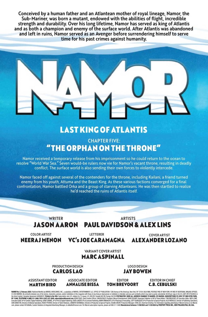 NAMOR #5 (OF 8) MARC ASPINALL VAR