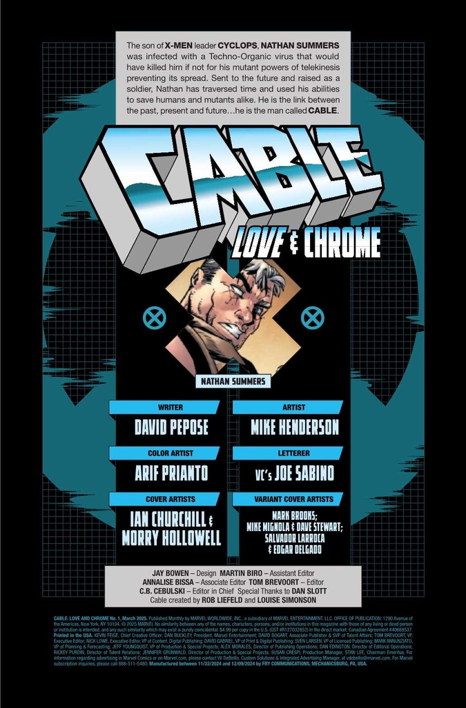 CABLE LOVE AND CHROME #1 (OF 5) INSIGNIA VAR