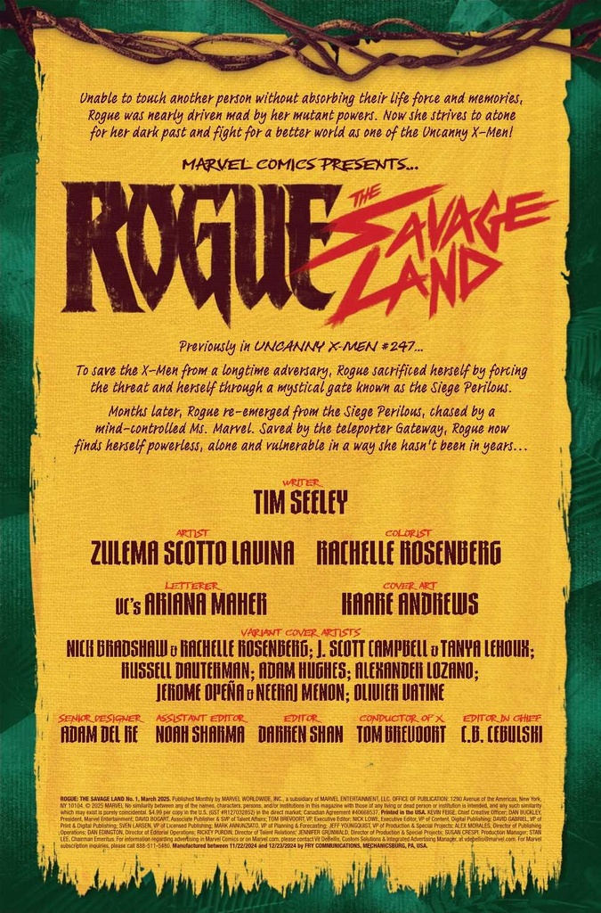 ROGUE THE SAVAGE LAND #1 (OF 5) J SCOTT CAMPBELL ROGUE VAR