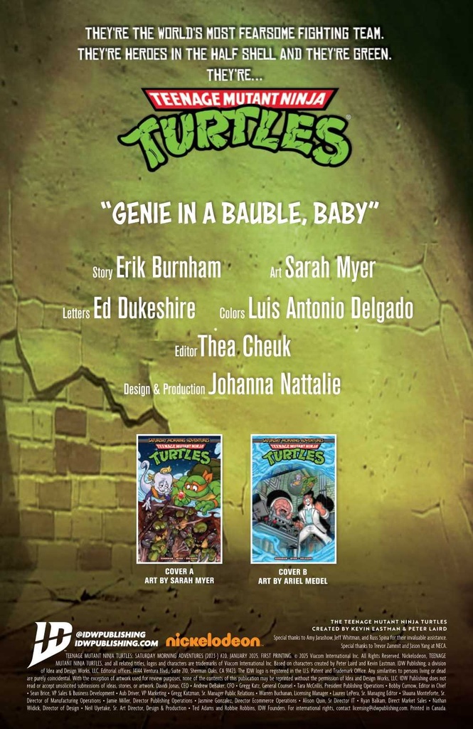 TMNT SATURDAY MORNING ADV #20 CVR B MEDEL