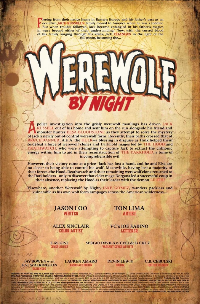 WEREWOLF BY NIGHT RED BAND #6 SERGIO DAVILA VAR (POLYBAG)