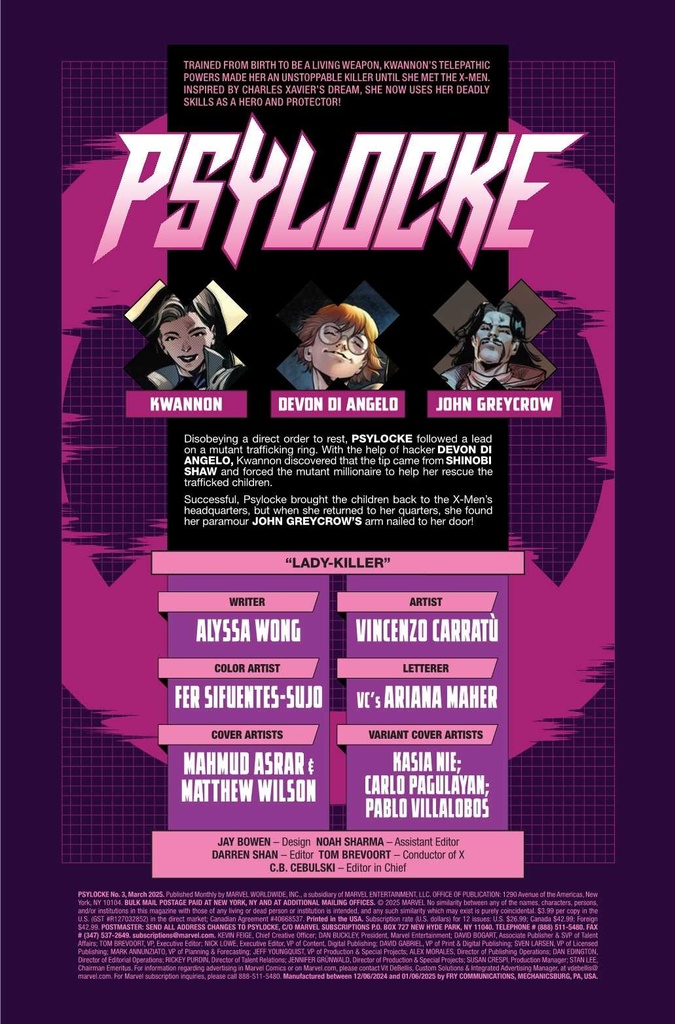 PSYLOCKE #3 PABLO VILLALOBOS VAR