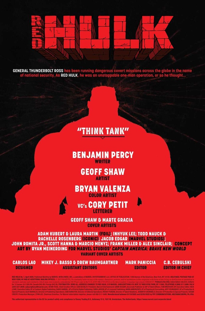 RED HULK #1 ADAM KUBERT FOIL VAR (Net)