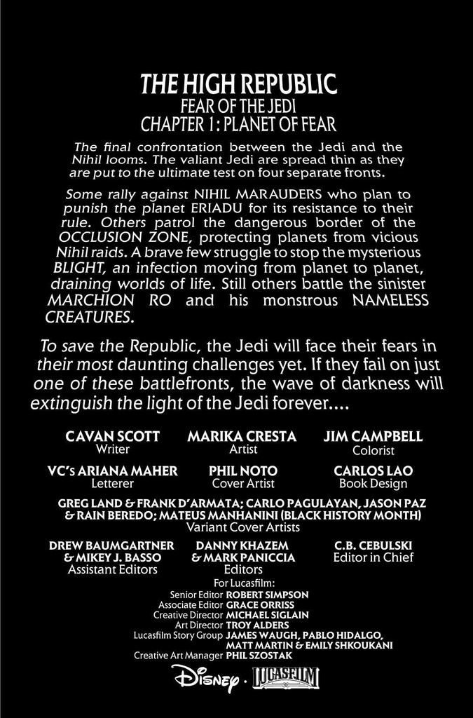 STAR WARS HIGH REPUBLIC FEAR OF JEDI #1 BLACK HISTORY MONTH