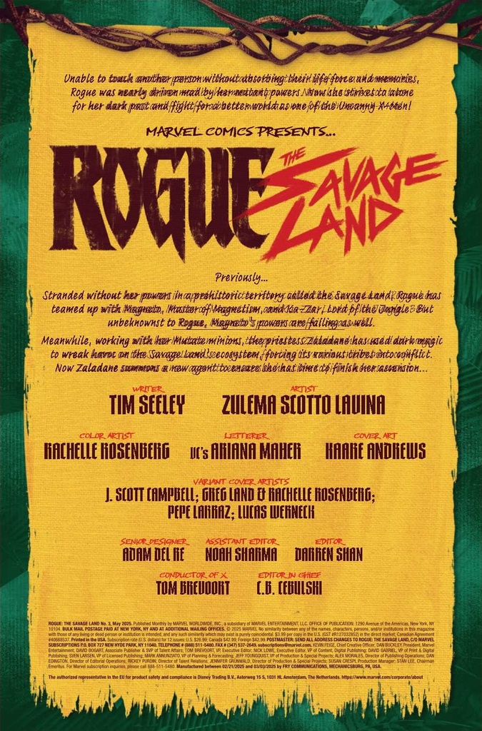 ROGUE THE SAVAGE LAND #3 (OF 5) TBD ARTIST VAR