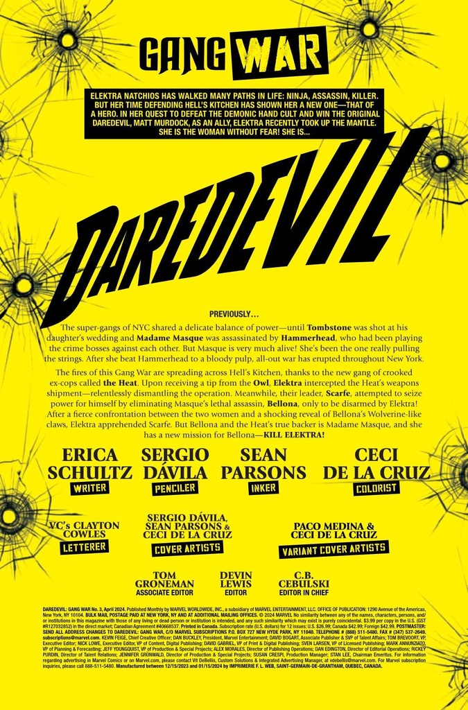 DAREDEVIL GANG WAR #3 TBD ARTIST VAR
