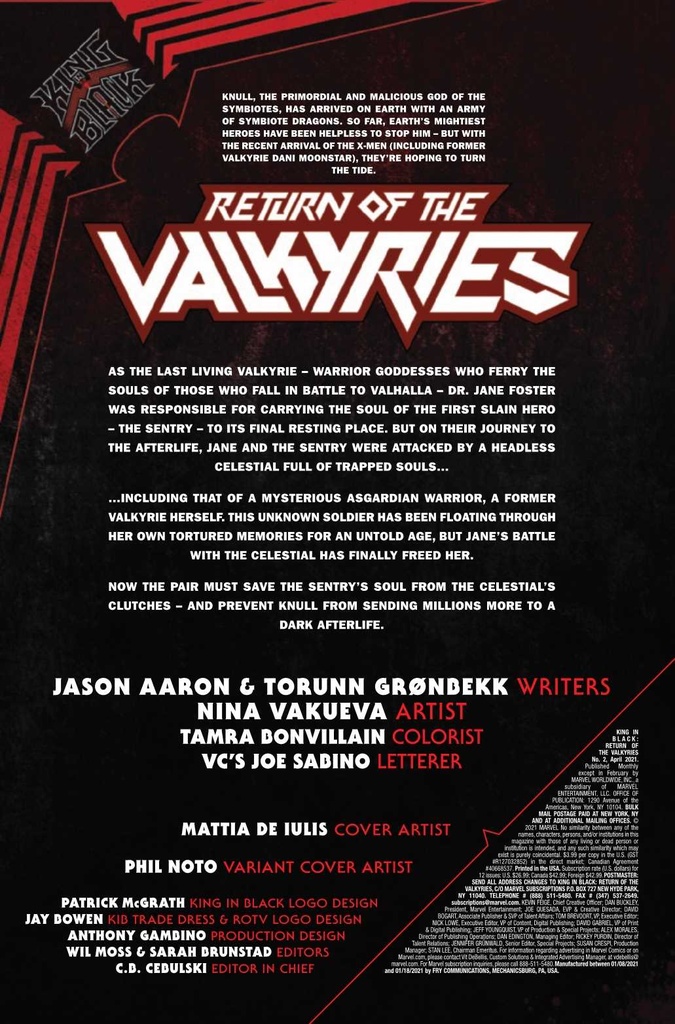 King in Black: Return of the Valkyries #2 of 4 (Noto Valkyrie Profile Variant)