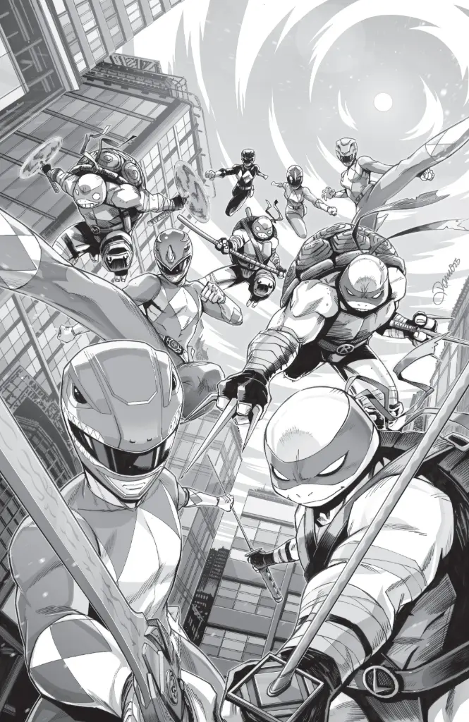 Mighty Morphin Power Rangers/Teenage Mutant Ninja Turtles III #1 (1:10 Alessio Zonno B&W Virgin Variant)