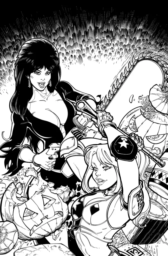 Harley Quinn X Elvira #1 (1:15 Chad Hardin Line Art Virgin Variant)