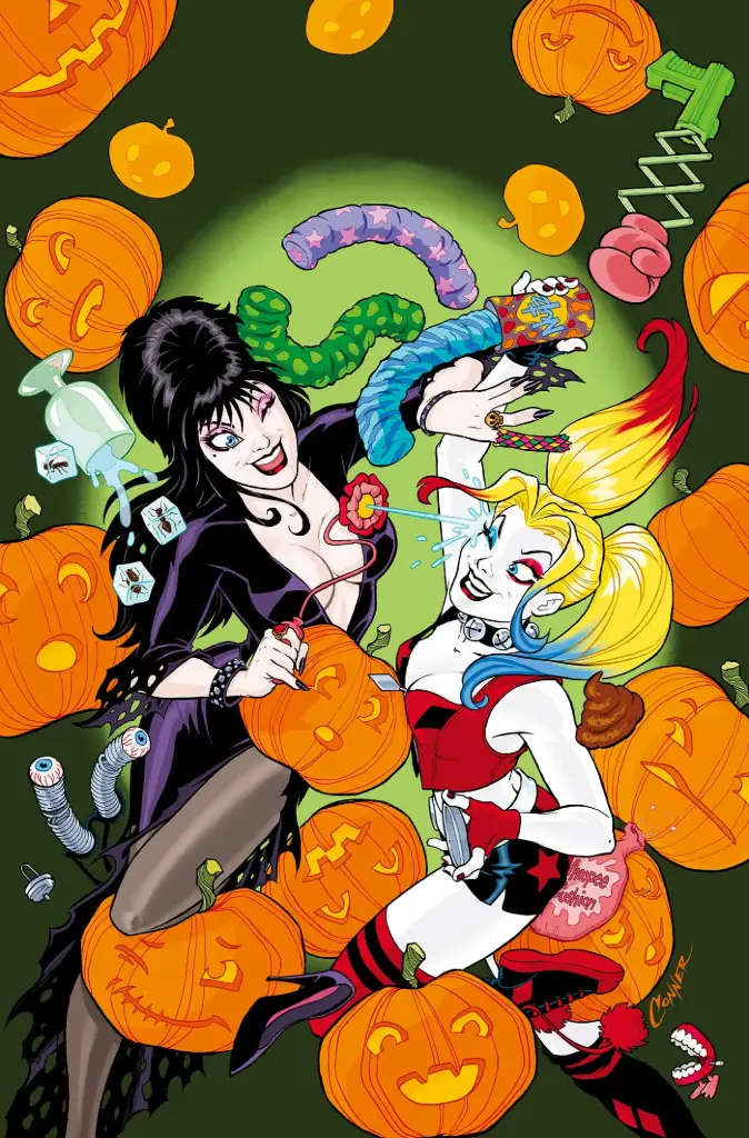 Harley Quinn X Elvira #1 (Cover G Amanda Conner Foil Virgin Variant)