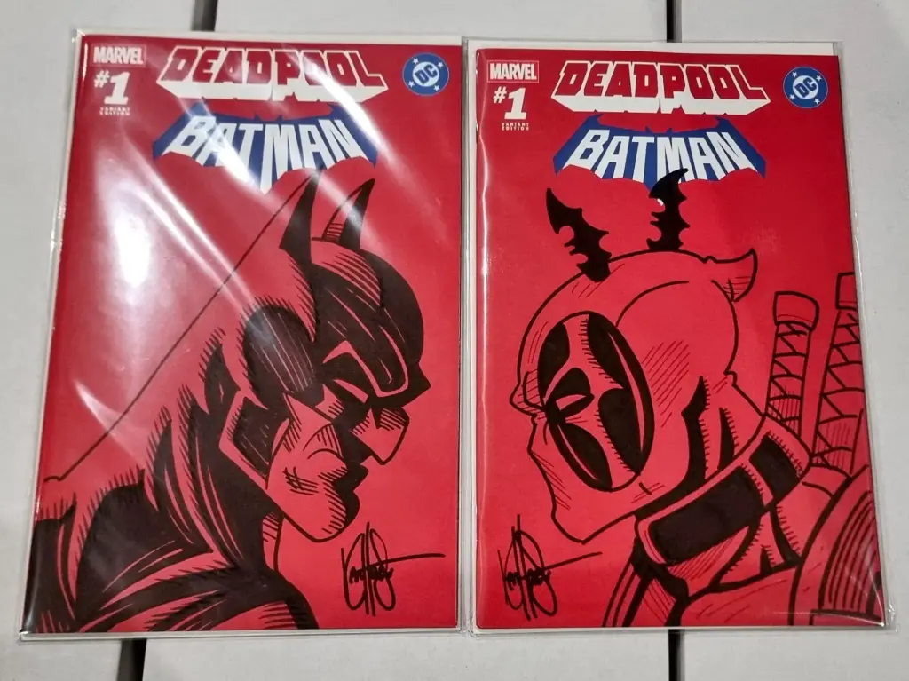 Marvel/DC: Deadpool/Batman #1 (Red Blank 2-Cover Set Signed & Remarked by Ken Haeser #3)