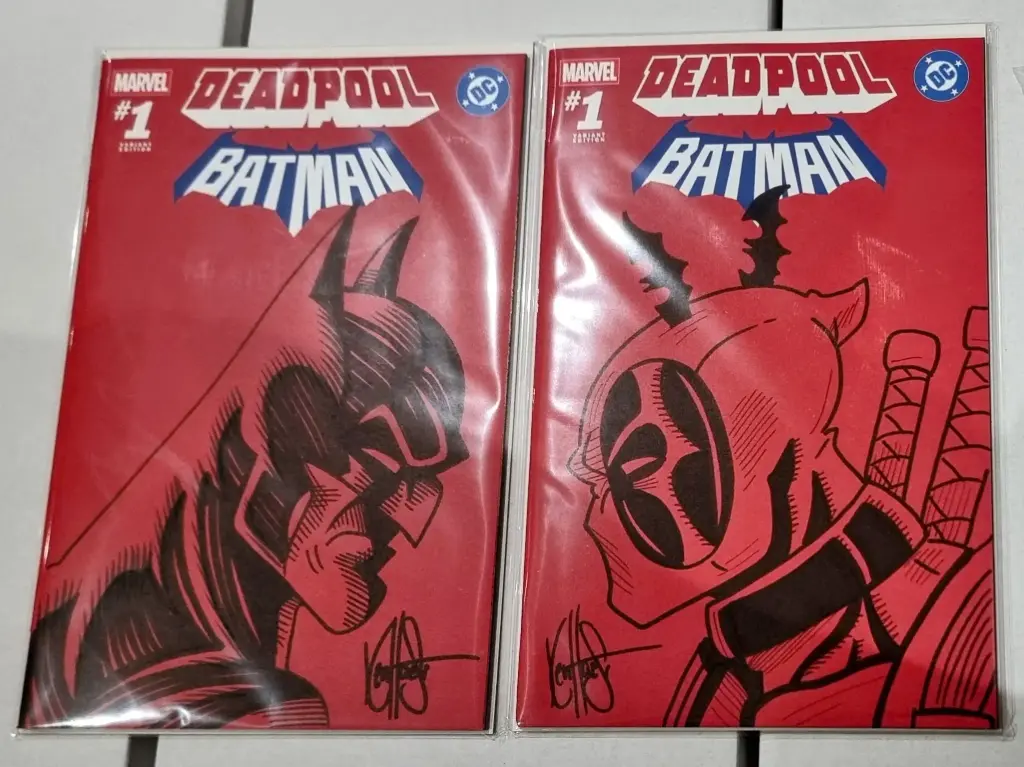 Marvel/DC: Deadpool/Batman #1 (Red Blank 2-Cover Set Signed & Remarked by Ken Haeser #2)